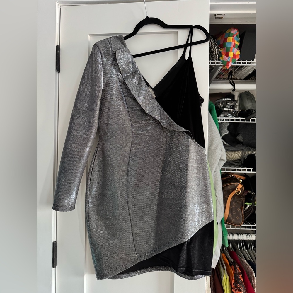 ASOS Silver Asymmetrical Velvet Dress, US 14